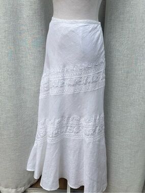KENAR white maxi embroidered linen skirt